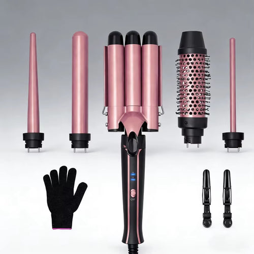 Curling Iron Set 6-In-1 Hair Curler with 3 Barrel Hair Crimper, Hair Straightener - Waver Heating Styling Tools for Women