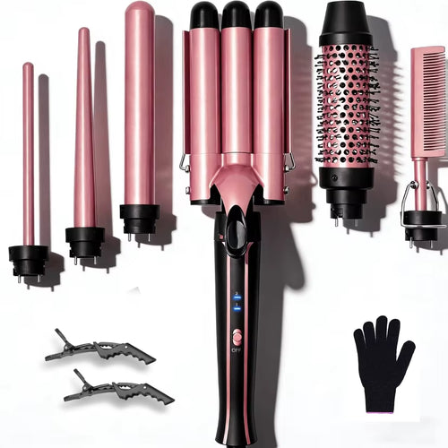 Curling Iron Set 6-In-1 Hair Curler with 3 Barrel Hair Crimper, Hair Straightener - Waver Heating Styling Tools for Women